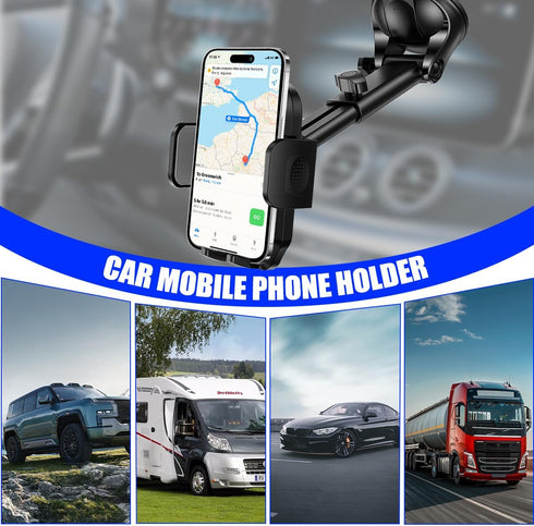 HZEL 360 1.97-4.33" Car Dash Mount Phone Holder, Adjustable Strong Suction Cup Vehicle Windshield Mobile Phone Mount