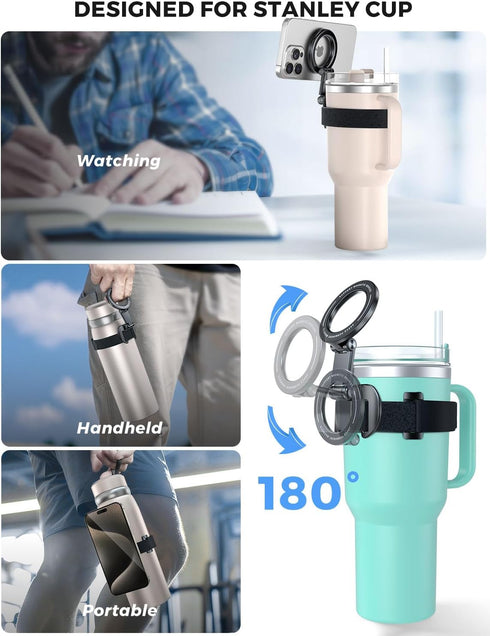 eSamcore Magnetic Phone Holder for Stanley Cup - Foldable Water Bottle Accessories Phone Stand for iPhone, Universal