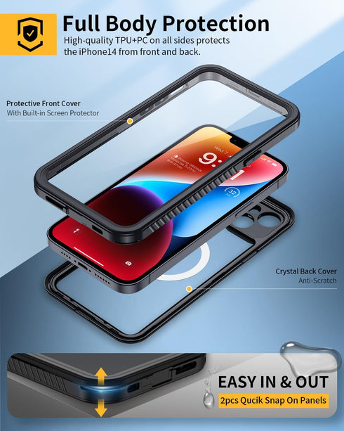 Lanhiem for iPhone 14 Magnetic Case - Waterproof Dustproof Shockproof with Built-in Screen Protector, Full Body