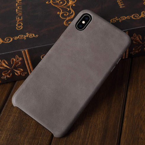 TOOVREN for iPhone X Leather Case, Ultra Thin Vintage Anti-Slip Grip Shell Hard Back Cover, Gray
