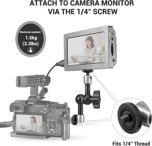 SmallRig 5.5 Inches Adjustable Friction Magic Arm, 1/4" Screw for LCD Monitor/LED Lights - 2065B