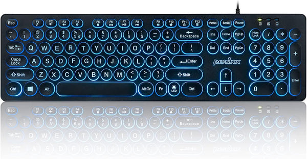 Perixx PERIBOARD-317R Wired USB Keyboard - Tri-Color Illuminated LED - Big Print Letter - Stylish Round Keycaps US