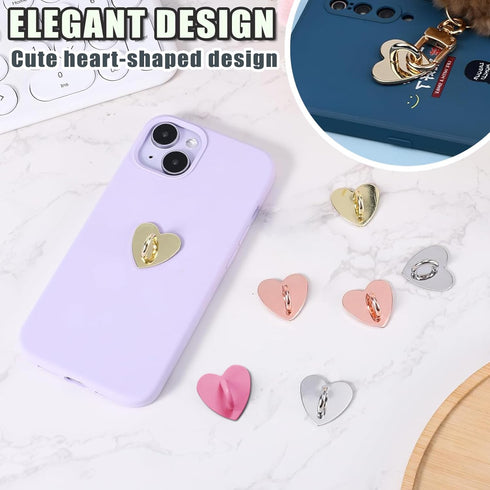 NPENGHUI 12 Pcs Phone Charm Hook Heart-Shaped Universal Adhesive Metal Hook Phone Keychain Hook Surface Plating Heart