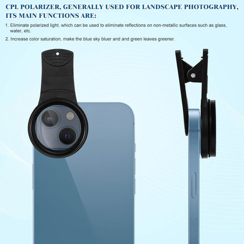 37mm Cell Phone Lens CPL Filter, Universal Phone Camera Lens Clip On, Circular CPL Polarizer Filter Compatible with