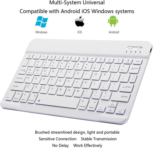 Ultra-Slim Bluetooth Keyboard, Portable Mini Wireless Rechargeable for Apple iPad iPhone Samsung Tablet Phone