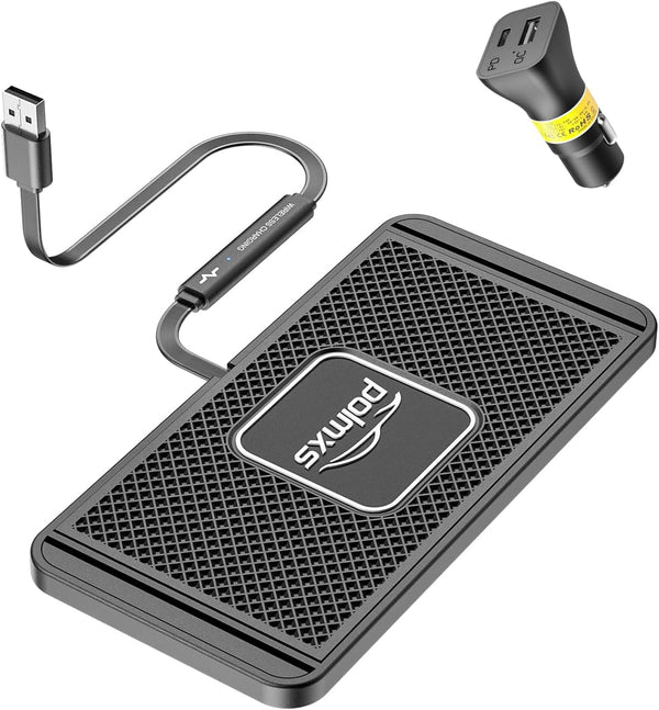 POLMXS Wireless Charger Car Charging Pad - 15W Fast Non-Slip Phone Charger Compatible with iPhone and Galaxy Models