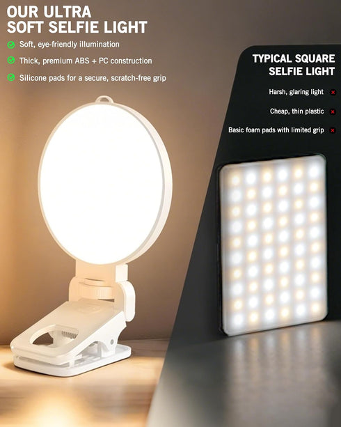 NiceVeedi 3 Color Soft Selfie Light Phone Light with Clip, Portable Edge-lit Ring Light, Rechargeable Video Conference