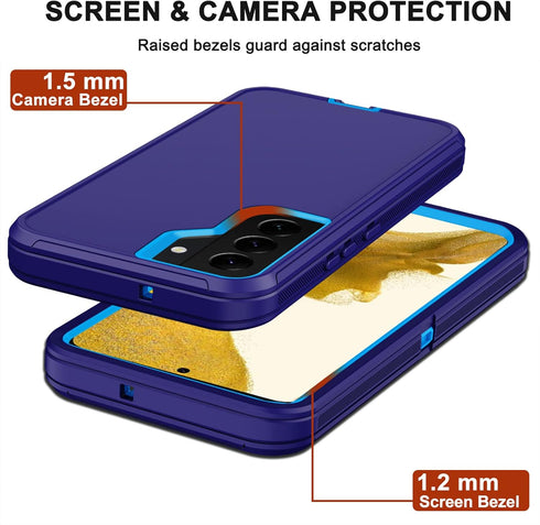 Samsung Galaxy S22 Case with Belt Clip Holster, 2X Screen Protector, Military Grade Heavy Duty Shockproof Cover (Blue)