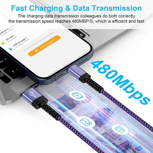 USB A to USB C Cord 6FT/3Pack for Samsung Galaxy S24 Ultra/S23/A15 5G, Fast Charging Cable for iPhone 15 Pro