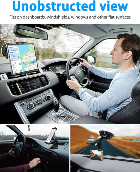 Heavy Duty Suction Car Tablet Mount for Windshield, Dashboard Holder for iPad Pro, Galaxy Tabs, 4-12.9" & Camera