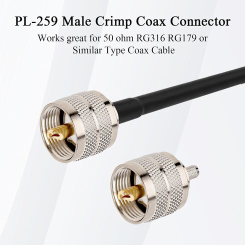 PL-259 Male Crimp Connector, UHF SO239 Crimp Coax Connector for RG316 RG174 Coaxial Cable (Pack of 10)