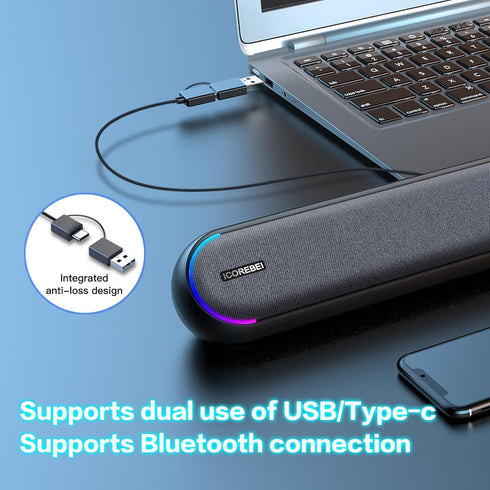 ICOREBEI Desktop computer speaker, soundbar, compatible with Mac, desktop, laptop, tablet, monitor, PC, and mobile