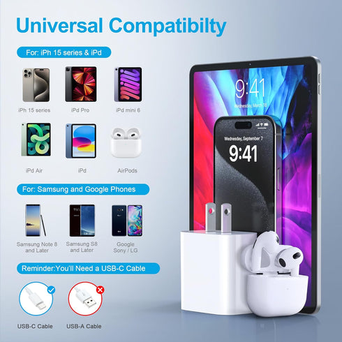 iPhone 15 Charger Fast Charging, 2-Pack 6FT USB C to C Cable with Fast Charging Blocks for iPhone 15 Series