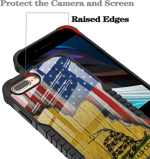 iPhone 8 Plus/7 Plus Case, Don't Tread On Me American Us Flag Retro PC Backplane Protection + Soft Silicone TPU