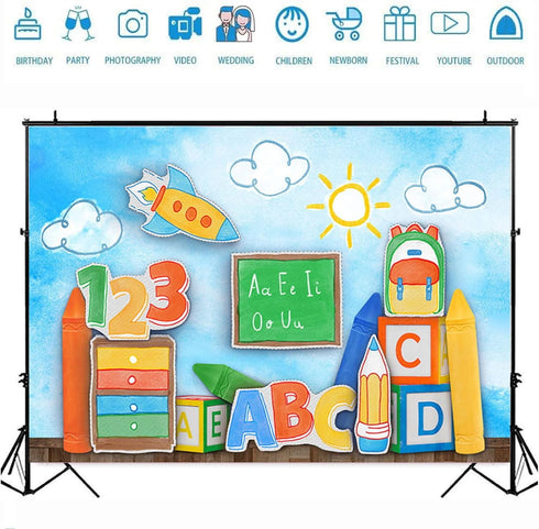 XUNJIN NO.1 Decor,8x6ft Back to School ABC Photography Background Globe Pencil Book Children Birthday Portrait Decor