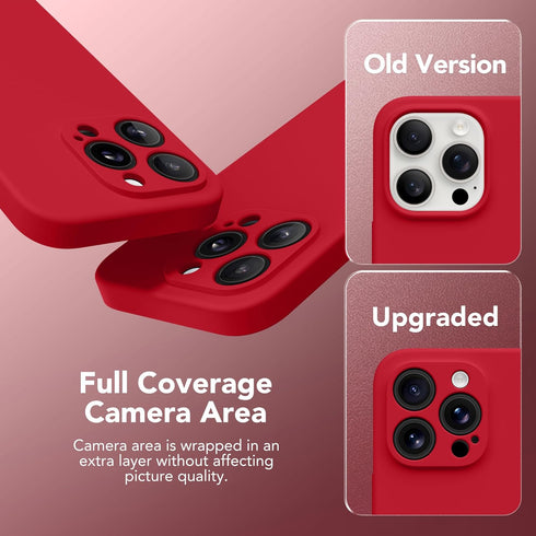 iPhone 15 Pro Max Case, Deep Red Silicone, MagSafe Compatible, Shockproof, Full Camera Protection, Includes 2 Screen