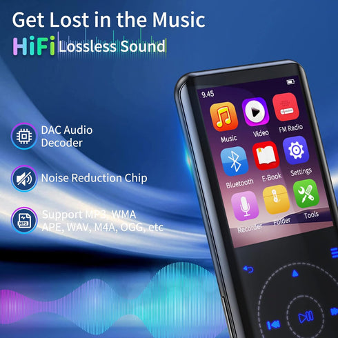 RUIZU 64GB MP3 Player with Bluetooth 5.3, 2.4-inch Curved Screen, Sport Music Player with FM Radio and Voice Recorder