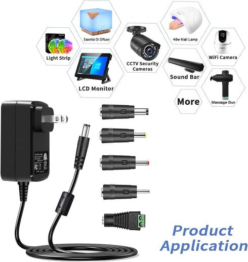 Gonine 24V Power Supply Cord 1.5A 1A UL Certified, AC to DC Adapter for LED Floor Lamp, Strips, Diffuser