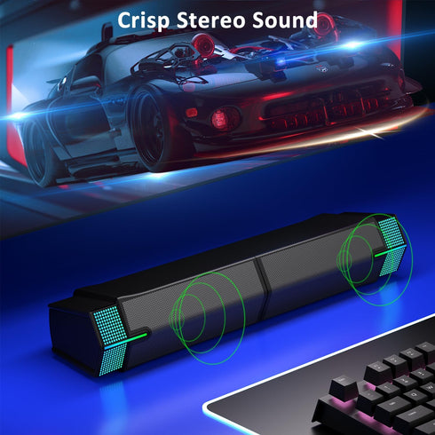 Jeecoo M20 Bluetooth Computer Speakers for PC, Wired USB-Powered Sound Bar, Superb Stereo Sound, Gradient LED