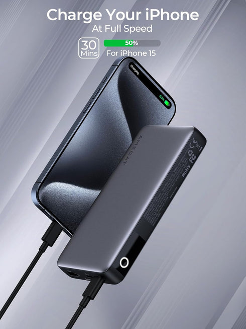 Power Bank 20000mAh, 30W USB C in & Out Portable Charger, PD Fast Charging 3-Port Phone Battery Pack for iPhone 15/14/13/12 Series, Samsung, iPad, Tablet, AirPods and More