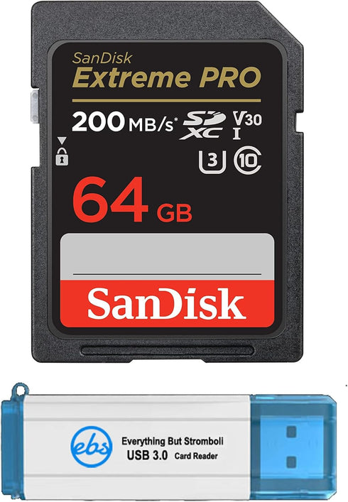 SanDisk Extreme Pro 64GB SDXC Card for Canon Camera compatible with EOS M50 Mark II, Class 10 UHS-1 Bundle with (1)