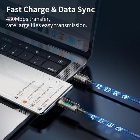 mcdodo USB C to USB C Charger Cable, Transparent Data Cable, PD 100W Charger with Digital Display for iPhone 15/MacBook