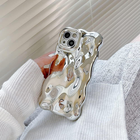 Cute iPhone 11 Case: Girly Silver Plating Curly Wave Frame, Shockproof Meteorite Shape & Kawaii Bubble Design.