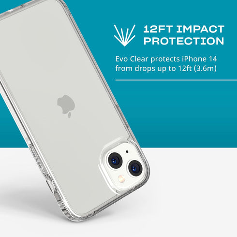 tech21 iPhone 14 Plus Evo Clear Case, Scratch-Resistant, Shock-Absorbing with 12ft Multi-Drop Protection