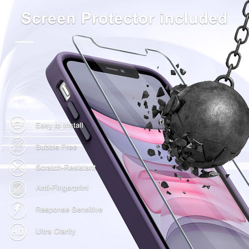 iPhone 11 Case: Matte Magnetic with 1 Screen Protector, Compatible with MagSafe, Translucent Frosted Slim Cover - Purple