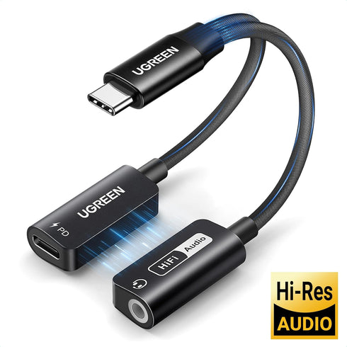 UGREEN Magnetic USB C to 3.5mm Audio Adapter and Charger, 2 in 1 Hi-Res 32bit/384kHz Aux to USB C with PD 60W Fast