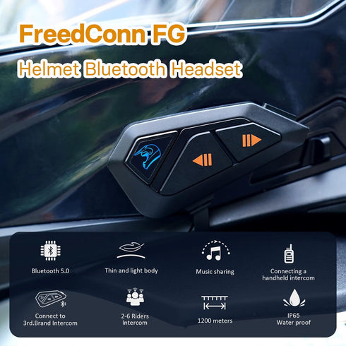 FreedConn FG Motorcycle Bluetooth Headset, 2-6 Riders Motorbike Communication System, IP65 Waterproof, Universal Pairing