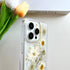 iPhone 15 Pro Max Clear Case with Glitter White Floral Design, Slim Soft TPU, Pressed Real Flowers, Women's Phone Cover.