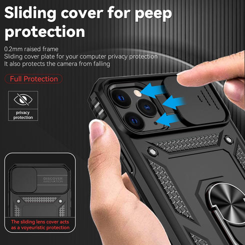 SunStory Military-Grade Case for iPhone 11 Pro Max with HD Screen Protector, Slide Camera Cover & Kickstand, Black