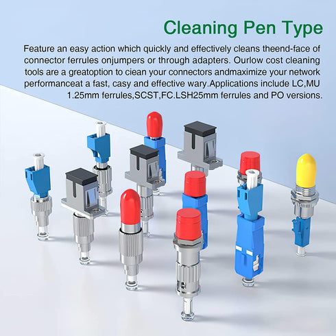 Fiber Optic Connector Cleaning Pen, 5PCS Fiber Optic Cleaner Pen for 2.5mm Ferrules SC, FC, ST, SC/APC, FC/APC, 800+