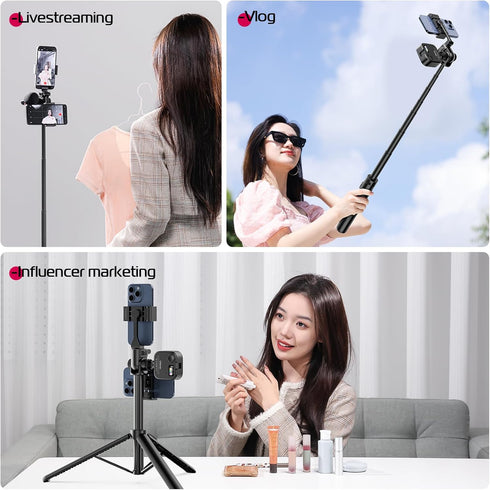 ULANZI MT-70 63" 2 360 Extendable Tripod, Selfie Stick Vlog Tripod Stand with Phone Clips as Teleprompter, Rotate
