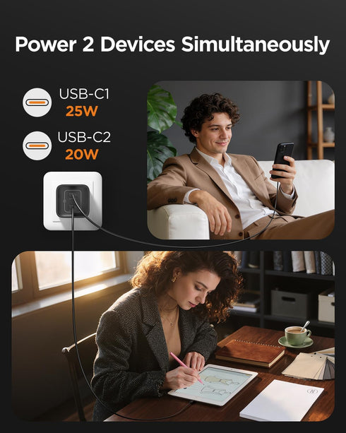wegear 45W 2 17/16/15, S25/S24, 10/9 USB C Charger, Port GaN Fast Charging with PPS, Foldable Wall Charger Block