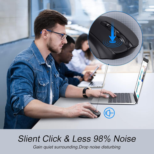 Wireless Mouse, Bluetooth 6 Button Mouse with 5 Adjustable DPI (800-2400), 18-Month Battery Life, Ergonomic for Laptop,