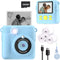 Kids Camera Instant Print, Christmas Birthday Gifts for Ages 3-12, Selfie Digital Camera with 1080P Videos, Blue