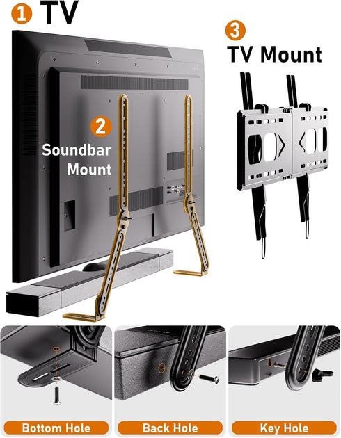 KAMIWI 22 Lbs 180 Soundbar Mounts Under TV, Max Load Sound Bar Mount Bracket Holder with Adjustable Extension Plates