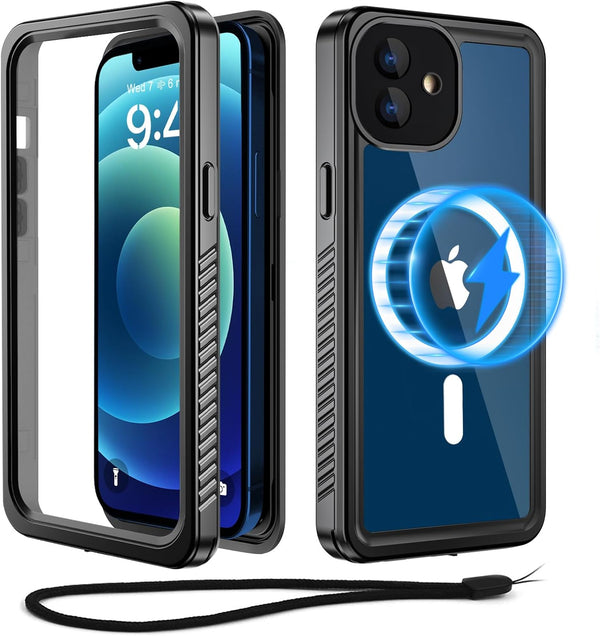 Beeasy Waterproof Case for iPhone 12 (6.1"), 360 Degree Outdoor Protective Magnetic Phone Case - Black