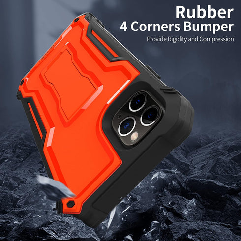 ExoGuard Rubber Shockproof Full-Body Case for iPhone 11 Pro with Built-in Screen Protector and Kickstand (Orange)