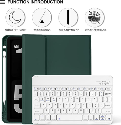 Keyboard Case for iPad 10th Generation 2022 - Magnetic Detachable Wireless Bluetooth Keyboard with Pencil Holder (Dark