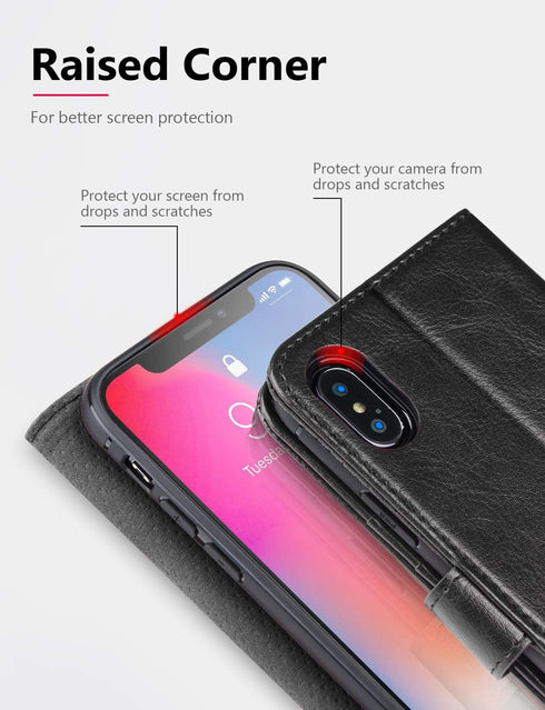 OCASE Black Phone X Wallet Case - Leather Flip Wallet with Card Slot, Kickstand & Wireless Charging for Phone 10