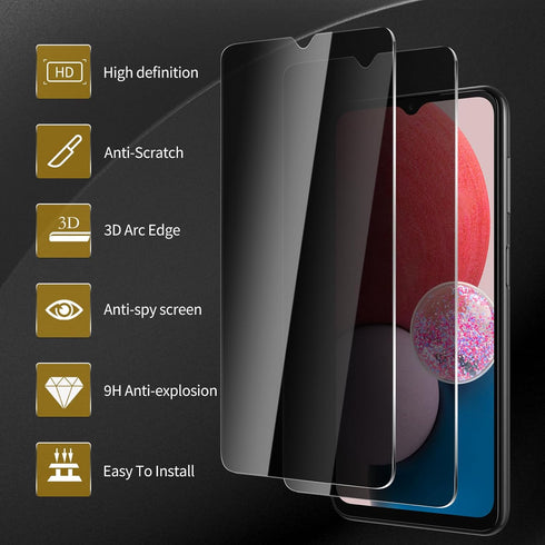 3 Pack Privacy Screen Protector for Samsung Galaxy A12/A13/A13 LTE/A32 5G/A03S/A02S, Anti Spy Tempered Glass 9H
