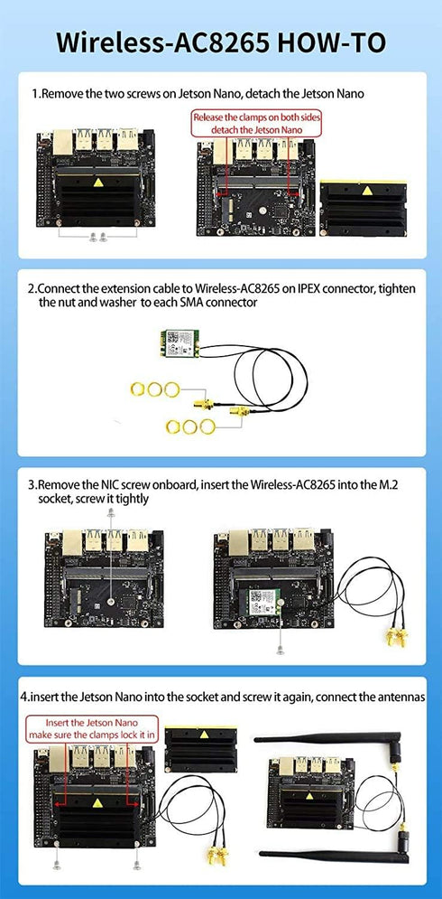 Waveshare AC8265 Wireless NIC Module for Jetson Orin Nano/NX, Supports 2.4GHz / 5GHz Dual Band WiFi and Bluetooth 4.2