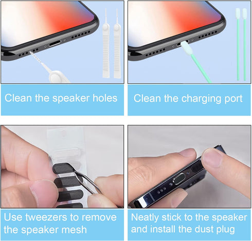 iPhone Dust Plug Compatible with iPhone and AirPods, Lightning Port Protector Anti Dust Cover with Speaker Cover (Black)