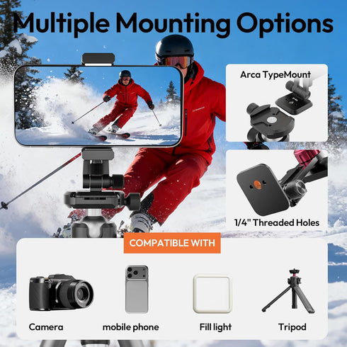 ULANZI MA51 17 16 15 14 Metal Phone Tripod Mount, Universal Phone Clamp with Arca QR Base, Cold Shoe, Aluminum Tripod