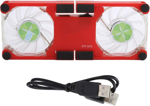 DR-S02 Laptop Cooling Pad, Folding Cooler with Dual Fans, Portable USB Powered Notebook Radiator Stand (Red)