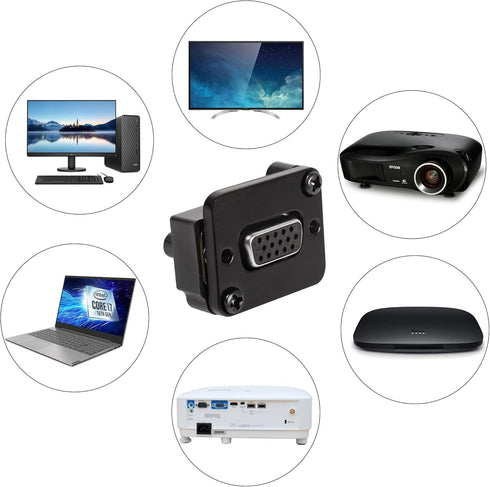 QIANRENON DB15 Panel Mount VGA Female to Female Connector, 3 Row 15 Hole Coupler, Transmits 1080P Analog Video Signal
