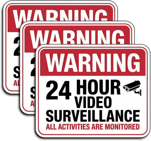 (3Pcs) 24 Hour Video Surveillance Warning Stickers Waterproof Security Camera Decal Vinyl